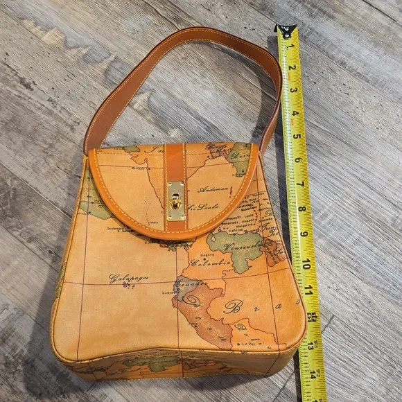 Alviero Martini| 1 Classe |Leather Vintage Map Print Purse | Limited Style - Picture 13 of 14